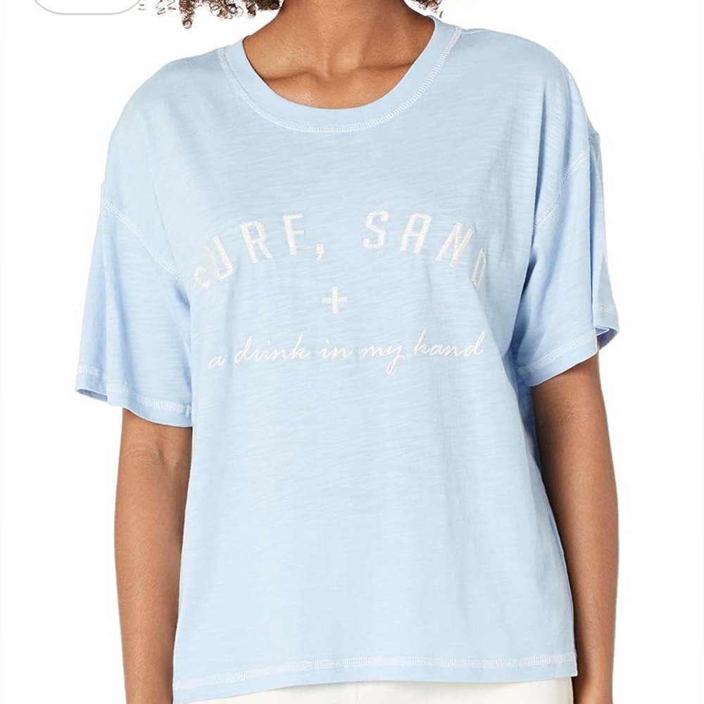 P.J. Salvage Loungwear Blue Embroidered Tee Shirt Top
